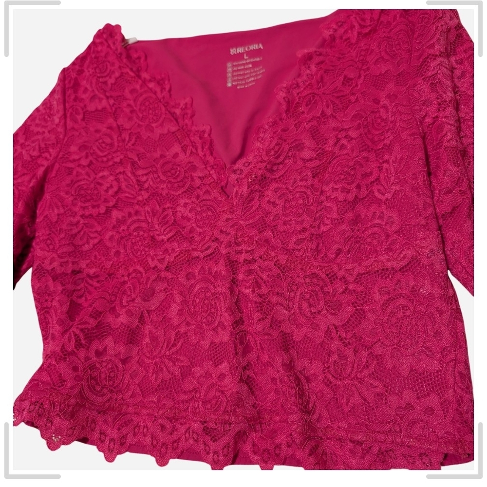 ReoRia Fuchsia Lace V-Neck Top - Picture 7 of 7